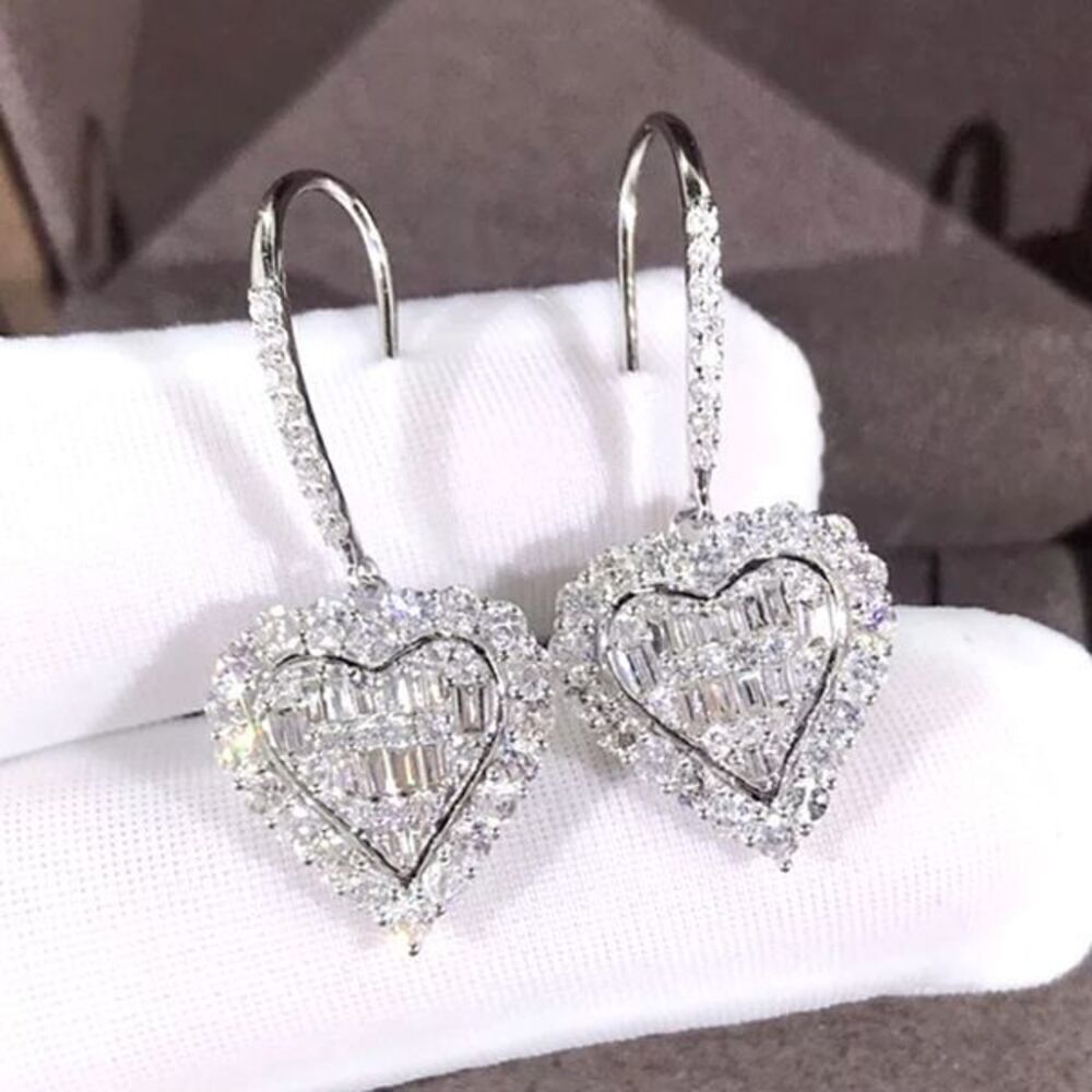 The Heart of Bling 925 Silver Drop Earrings w White Sapphire